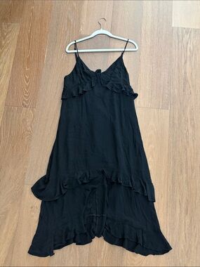Lulu's Black High-Low Ruffle Slip Dress with Spaghetti Straps